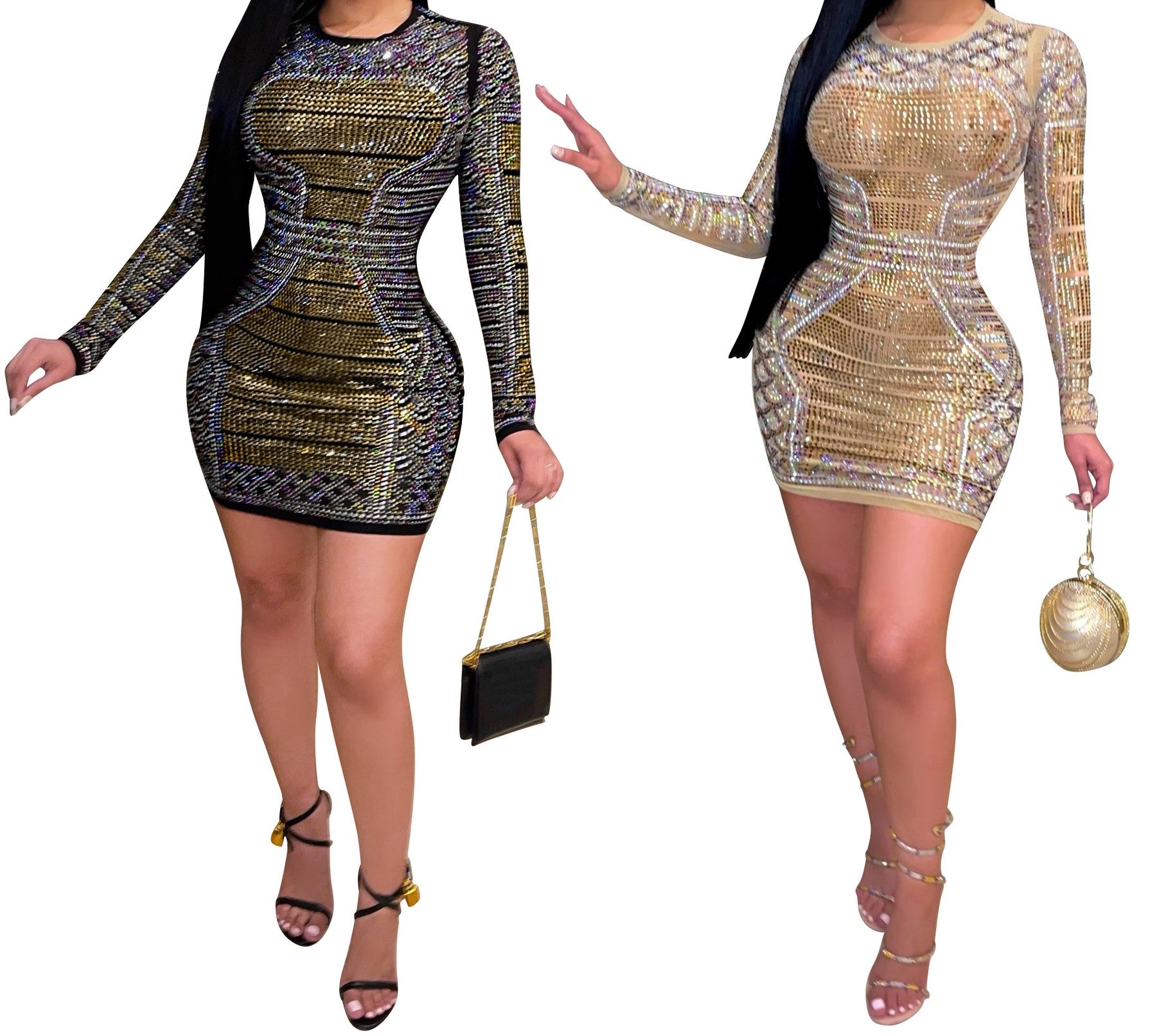 Gold Long Sleeve Mini Dress